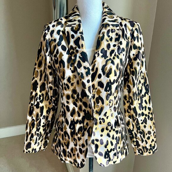NWT Nine West cream, black & gold leopard blazer/jacket size M - Picture 1 of 7